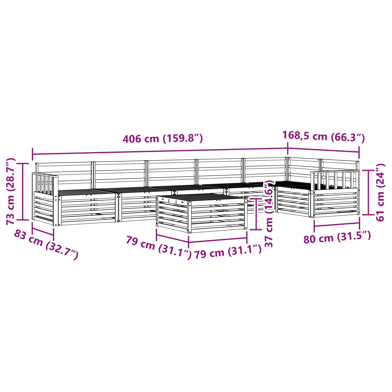 Set vanjskih sofa 7 pcs Prirodna