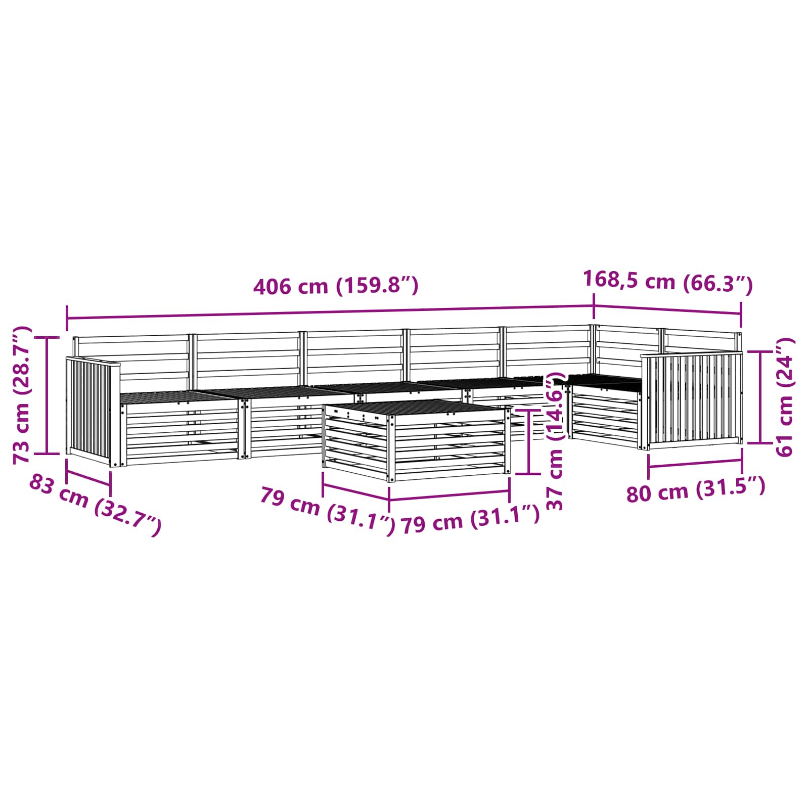 Set vanjskih sofa 7 pcs Prirodna