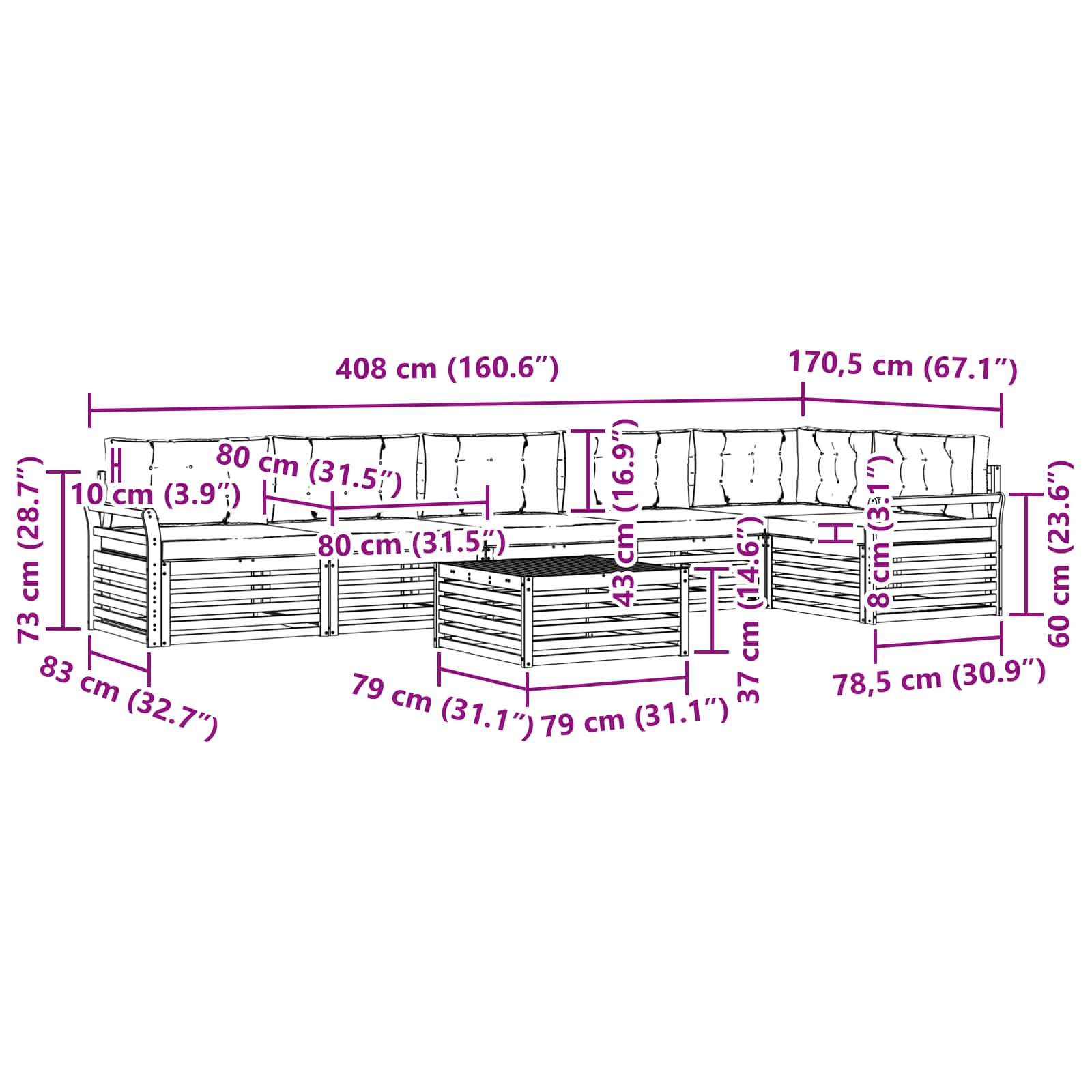 Set vanjskih sofa 7 kom. Prirodna i bež