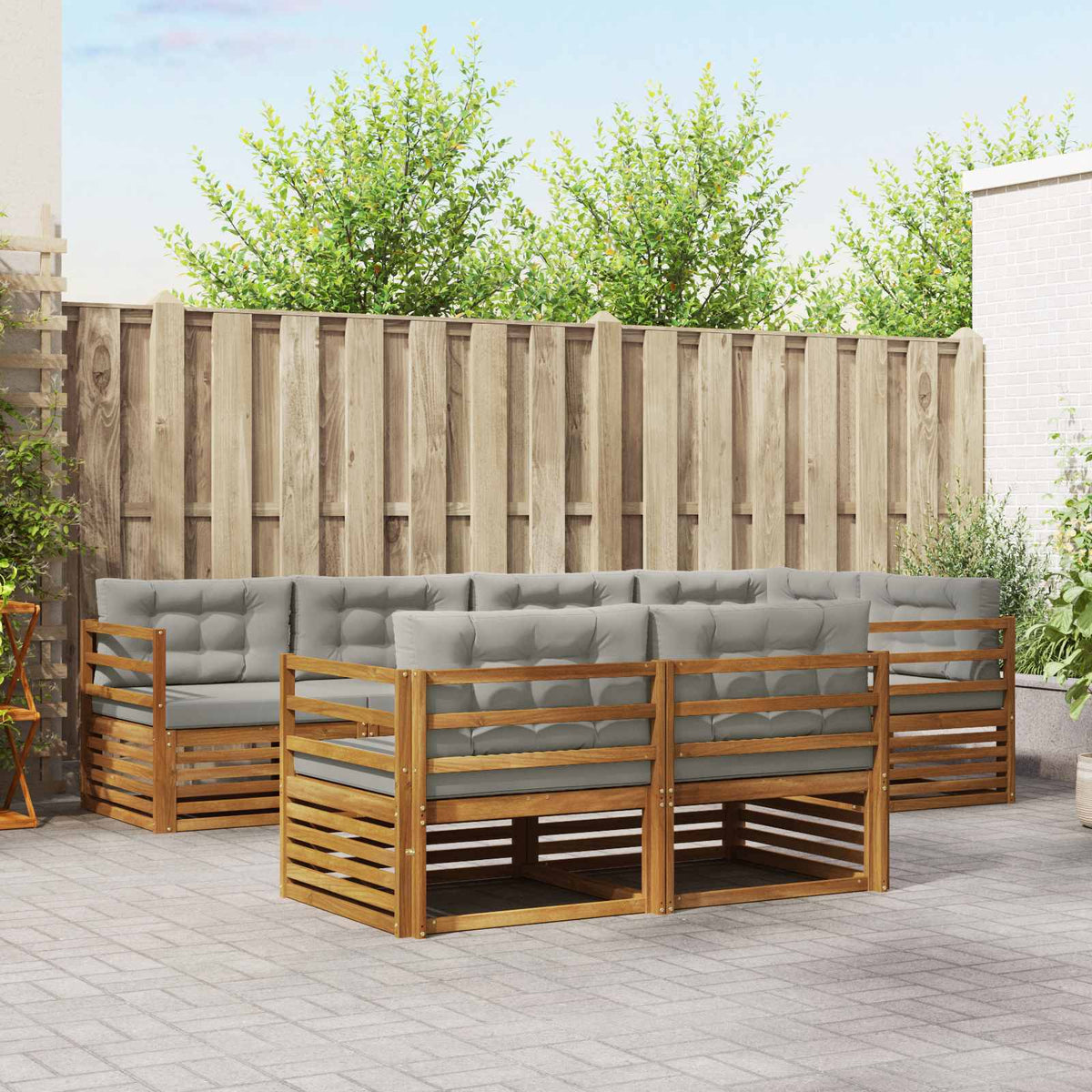 Set vanjskih sofa s jastukom 7 pcs Prirodna i svijetlo siva