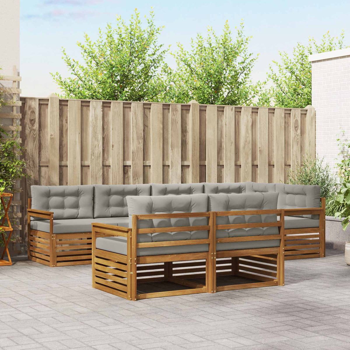 Set vanjskih sofa s jastukom 7 pcs Prirodna i svijetlo siva