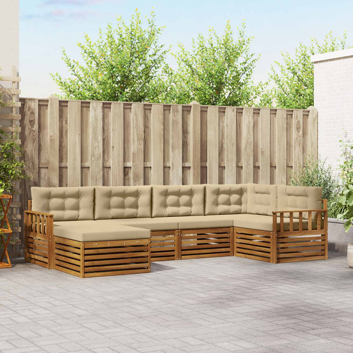 Set vanjskih sofa 6 kom. Prirodna i bež 327 x 168,5 x 73 cm
