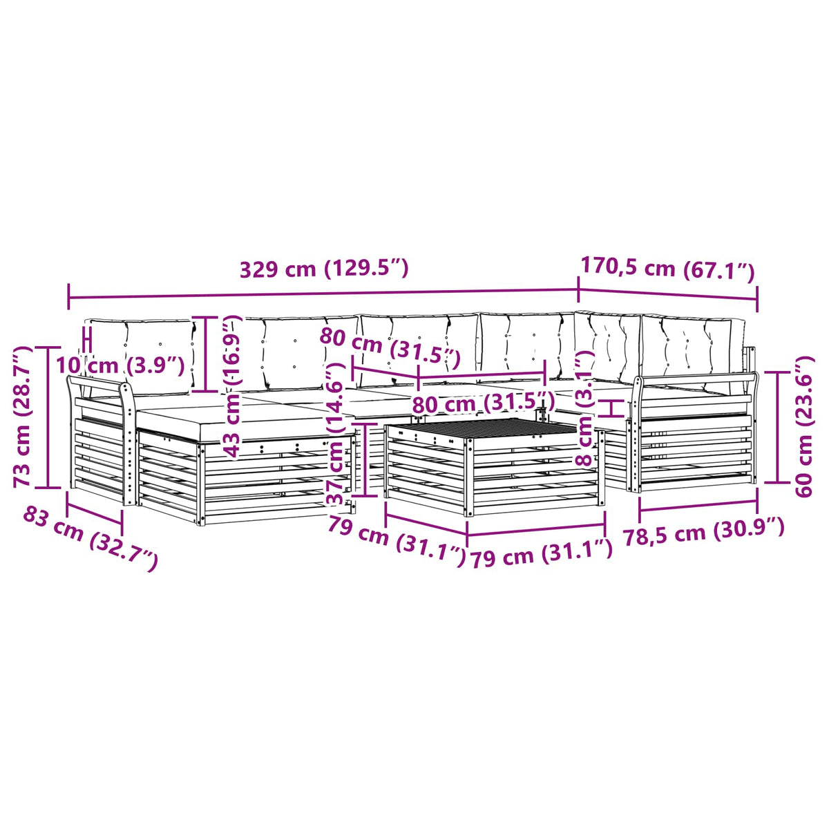 Set vanjskih sofa 7 kom. Prirodna i bež