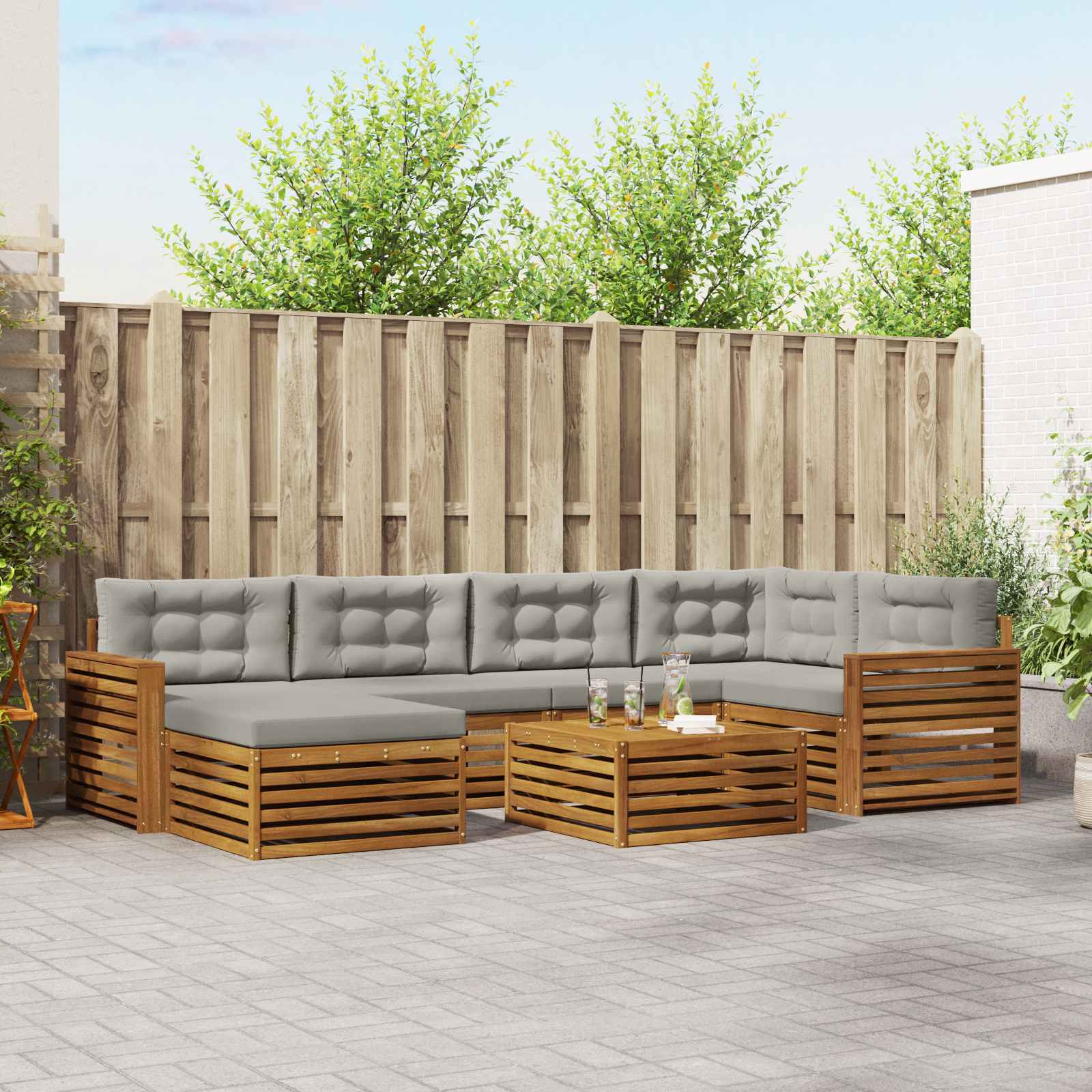Set vanjskih sofa 7 kom. Prirodna i svijetlo siva