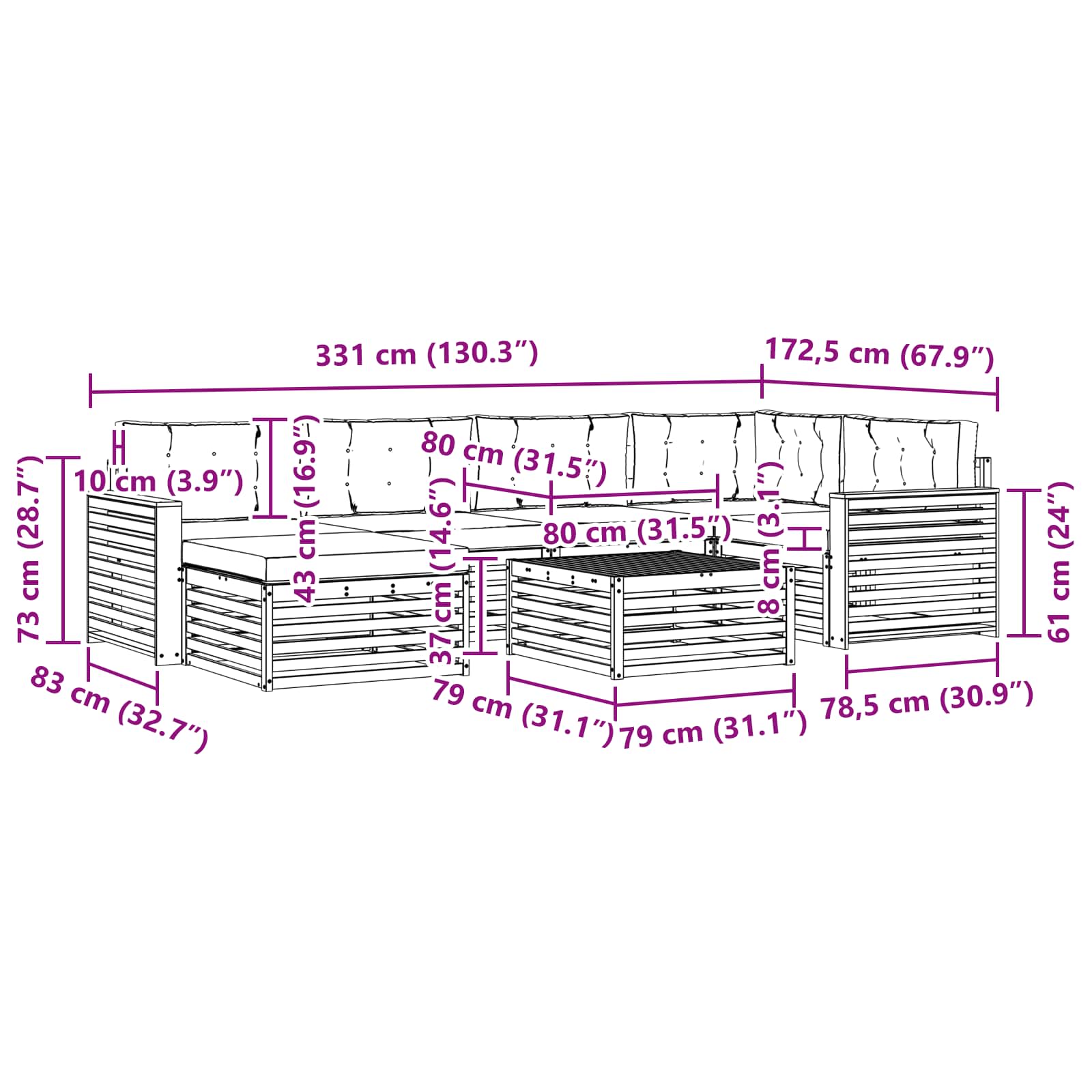 Set vanjskih sofa 7 kom. Prirodna i svijetlo siva