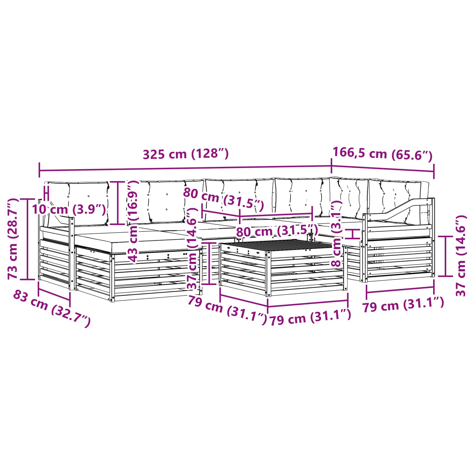Set vanjskih sofa 7 kom. Prirodna i krem