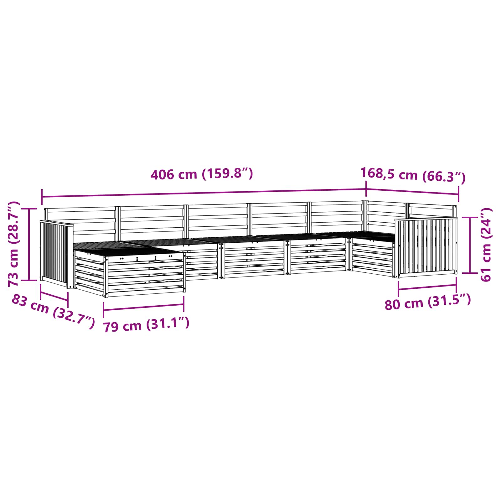 Set vanjskih sofa 7 pcs Prirodna