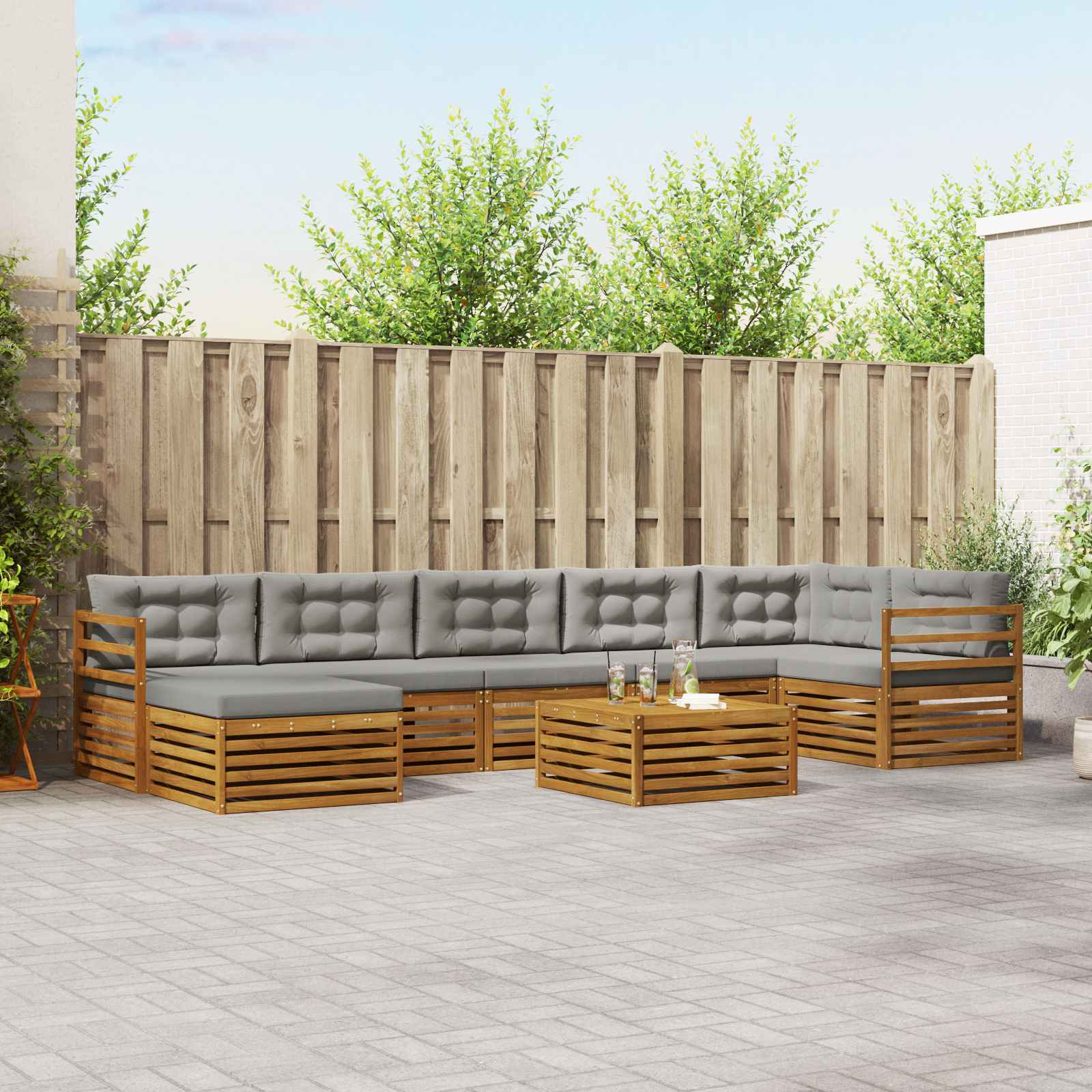 Set vanjskih sofa 8 kom. Prirodna i svijetlo siva