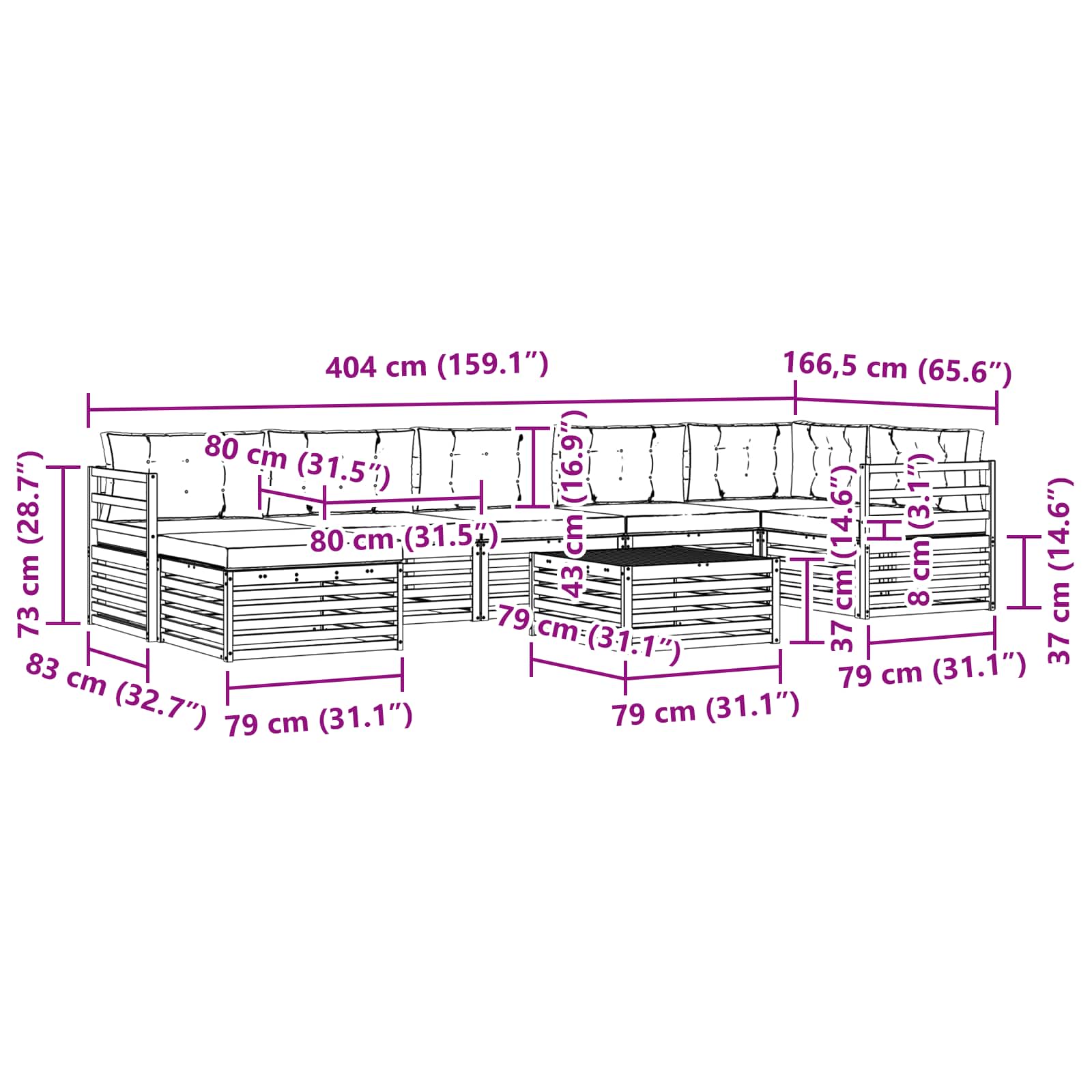 Set vanjskih sofa 8 kom. Prirodna i svijetlo siva