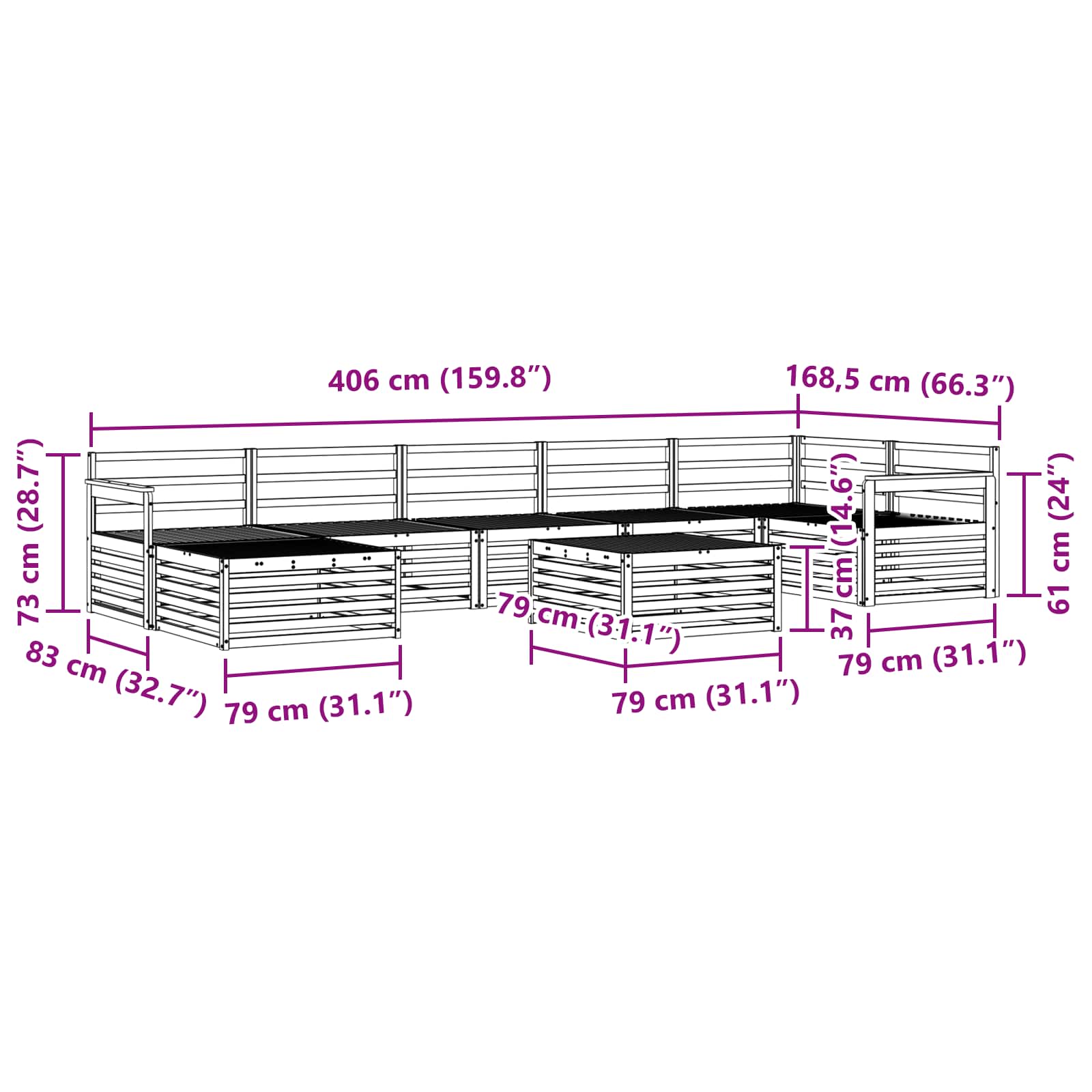 Set vanjskih sofa 8 pcs Prirodna