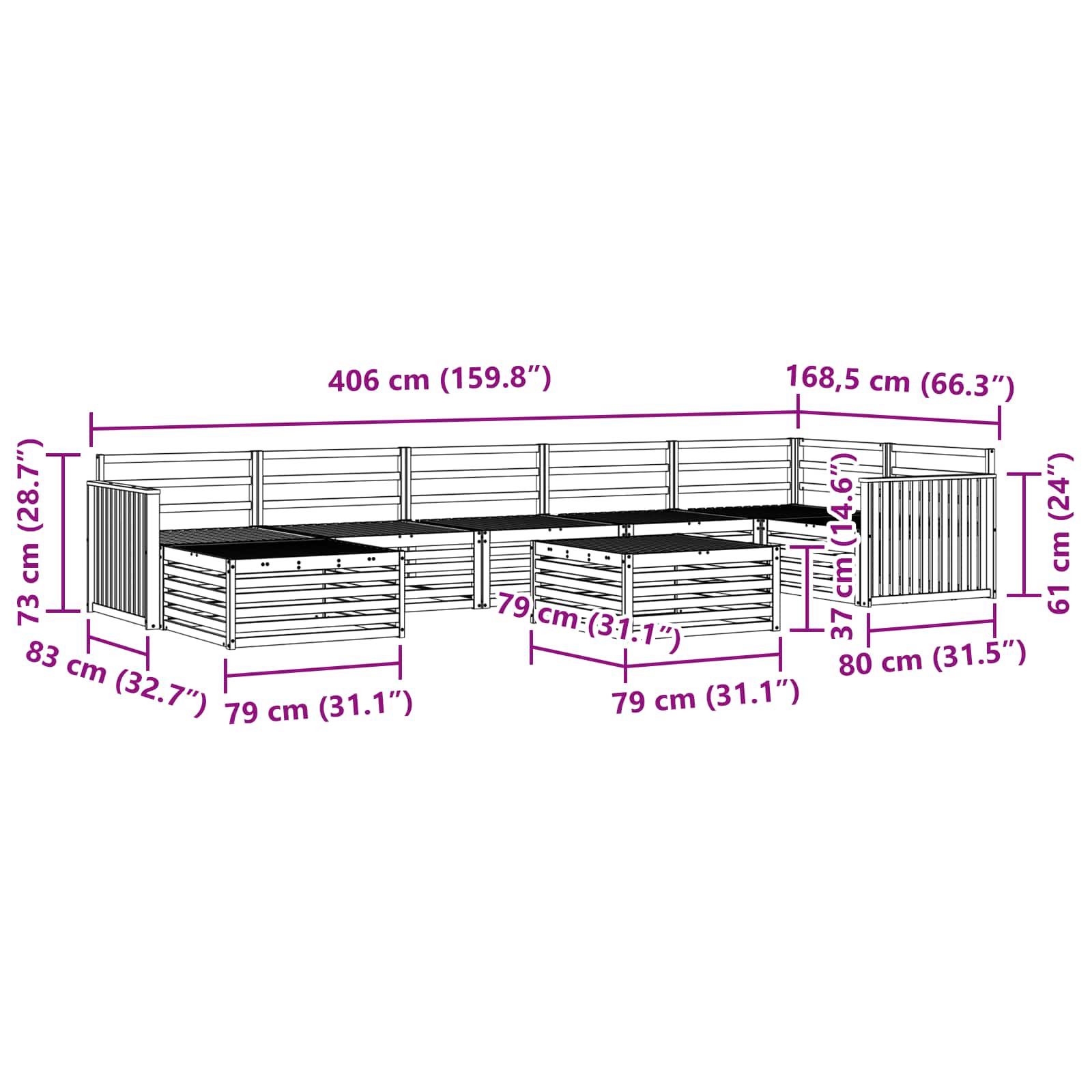 Set vanjskih sofa 8 pcs Prirodna