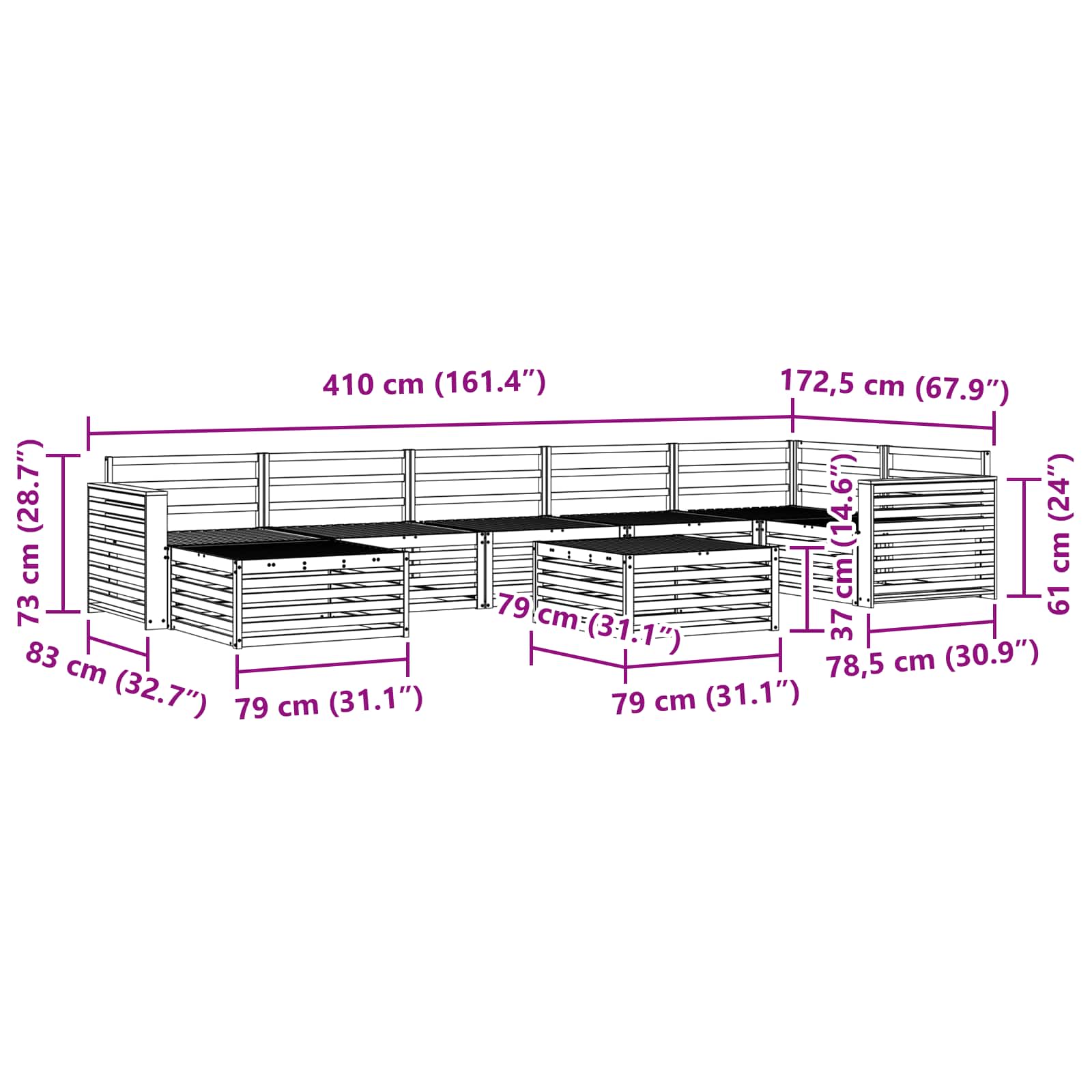 Set vanjskih sofa 8 pcs Prirodna