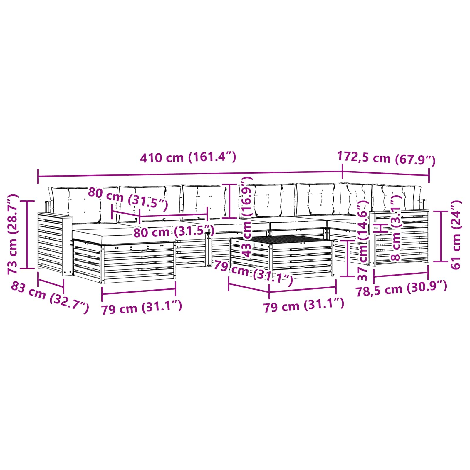 Set vanjskih sofa 8 kom. Prirodna i antracit