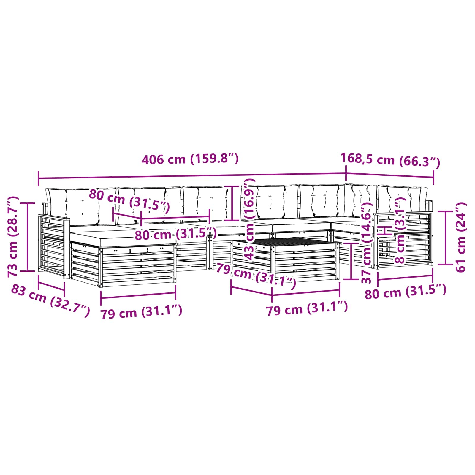 Set vanjskih sofa 8 kom. Prirodna i antracit