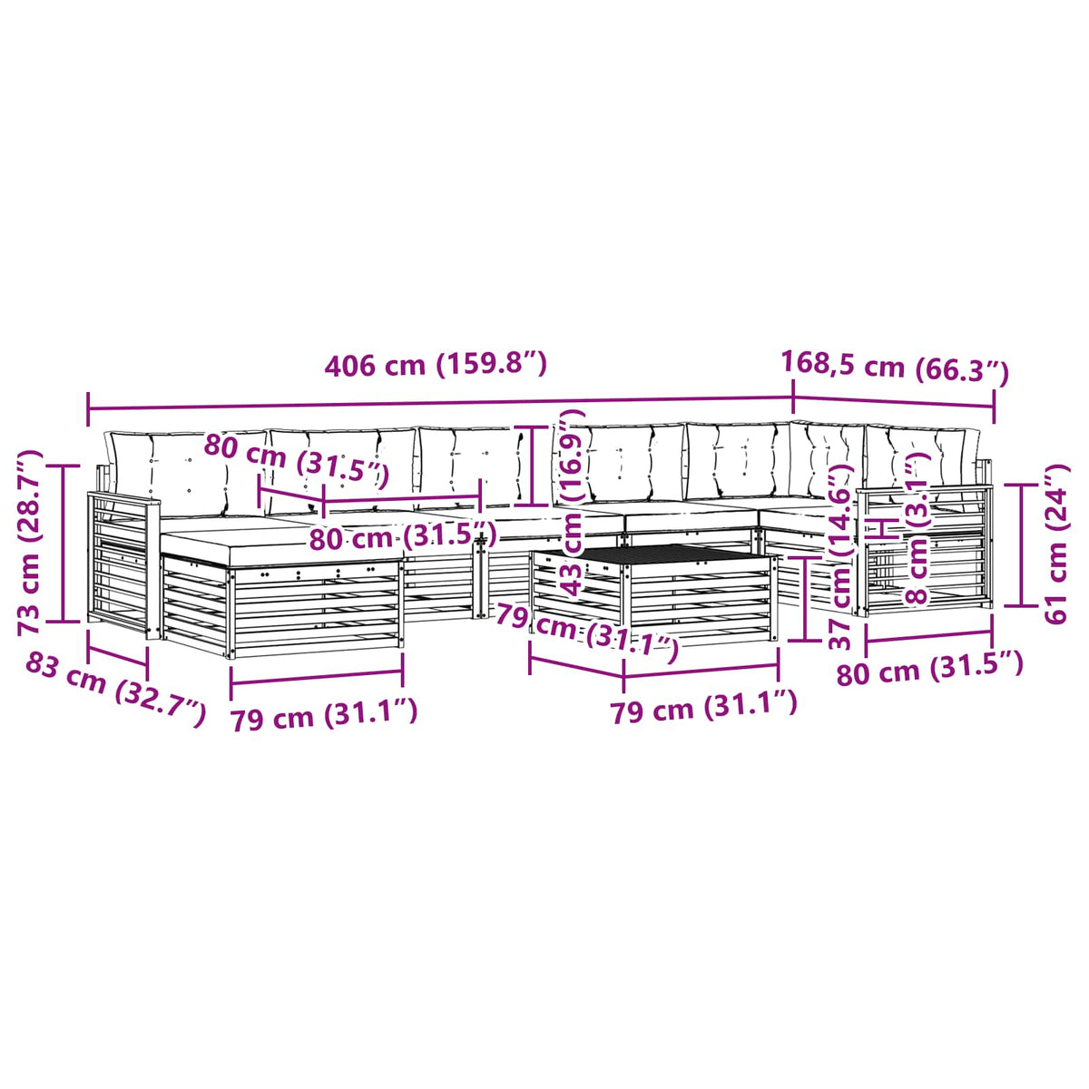 Set vanjskih sofa 8 kom. Prirodna i bež
