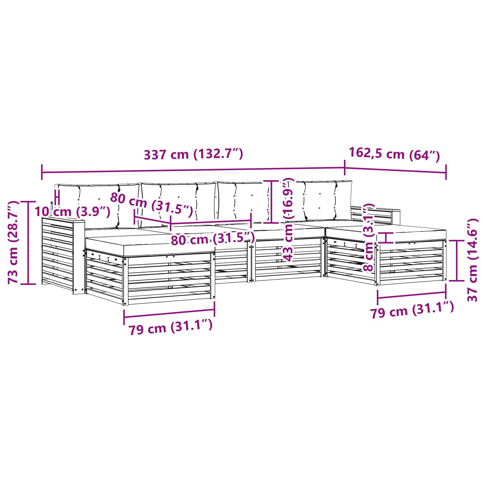 Setovi sofa 6 pcs Prirodna i krem Čvrsto drvo akacije