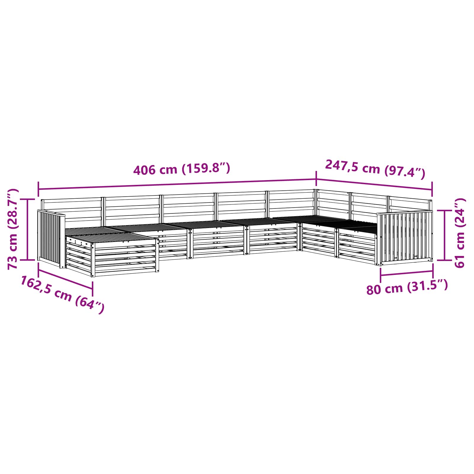 Set vanjskih sofa 8 pcs Prirodna
