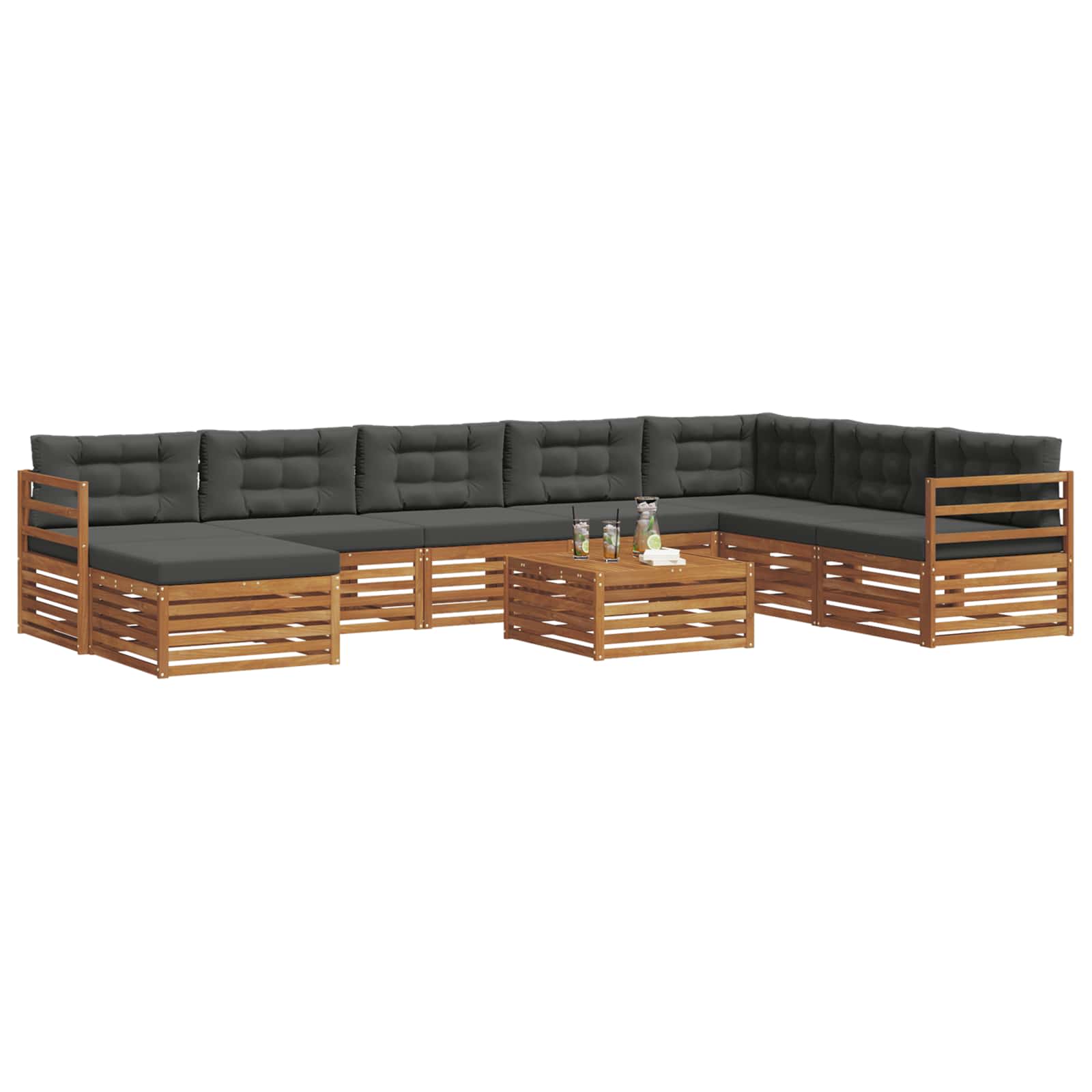 Set vanjskih sofa 9 pcs Prirodna i antracit Čvrsto drvo akacije