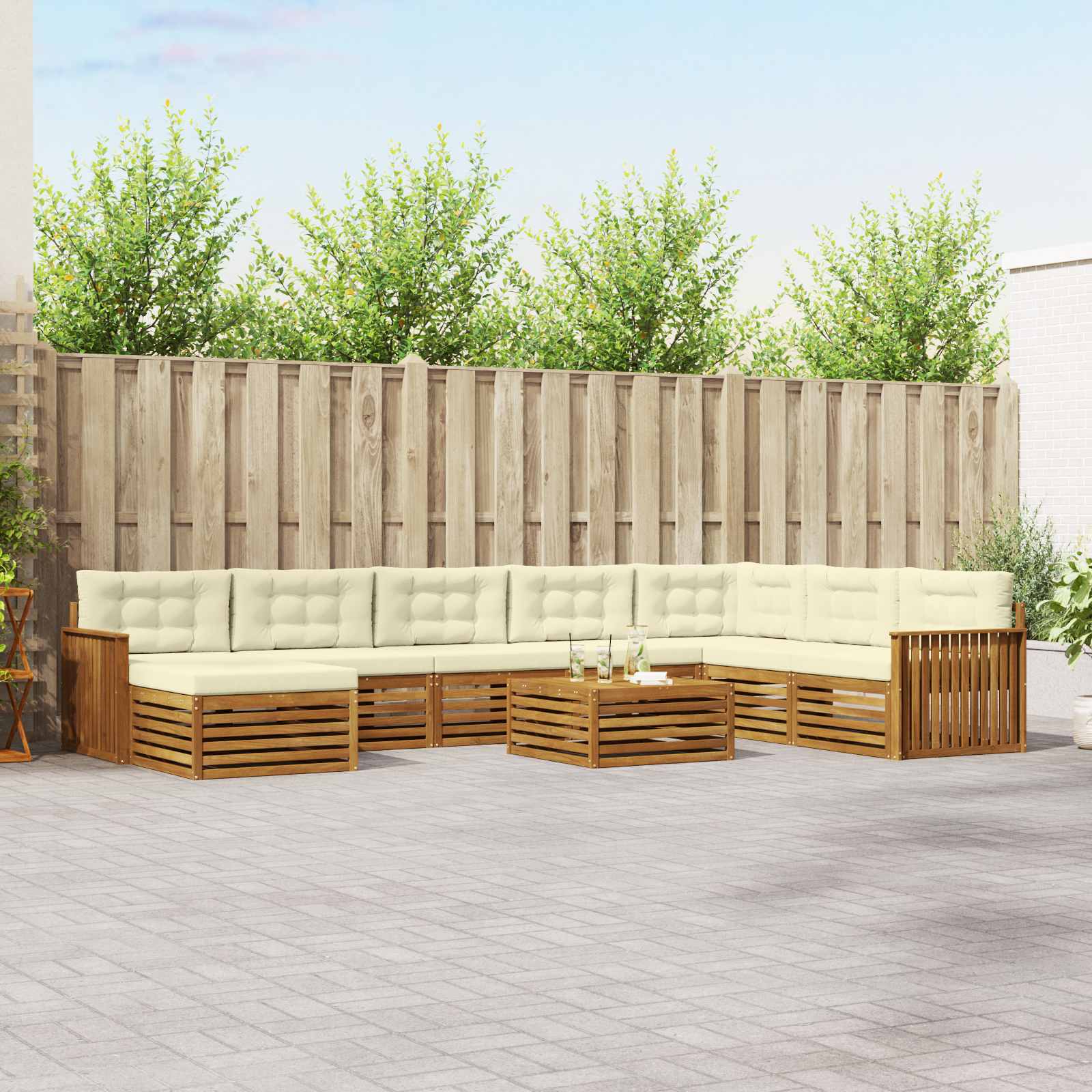 Set vanjskih sofa 9 pcs Prirodna i krem Čvrsto drvo akacije