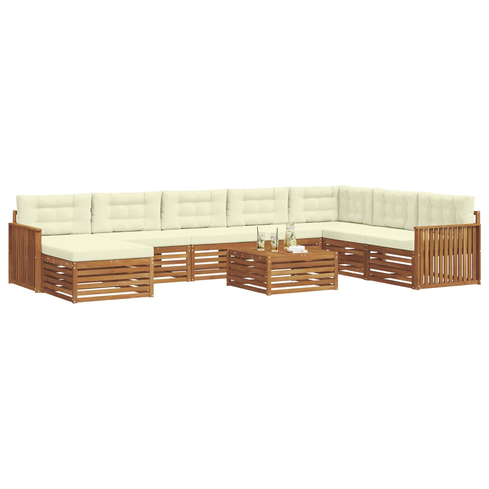 Set vanjskih sofa 9 pcs Prirodna i krem Čvrsto drvo akacije