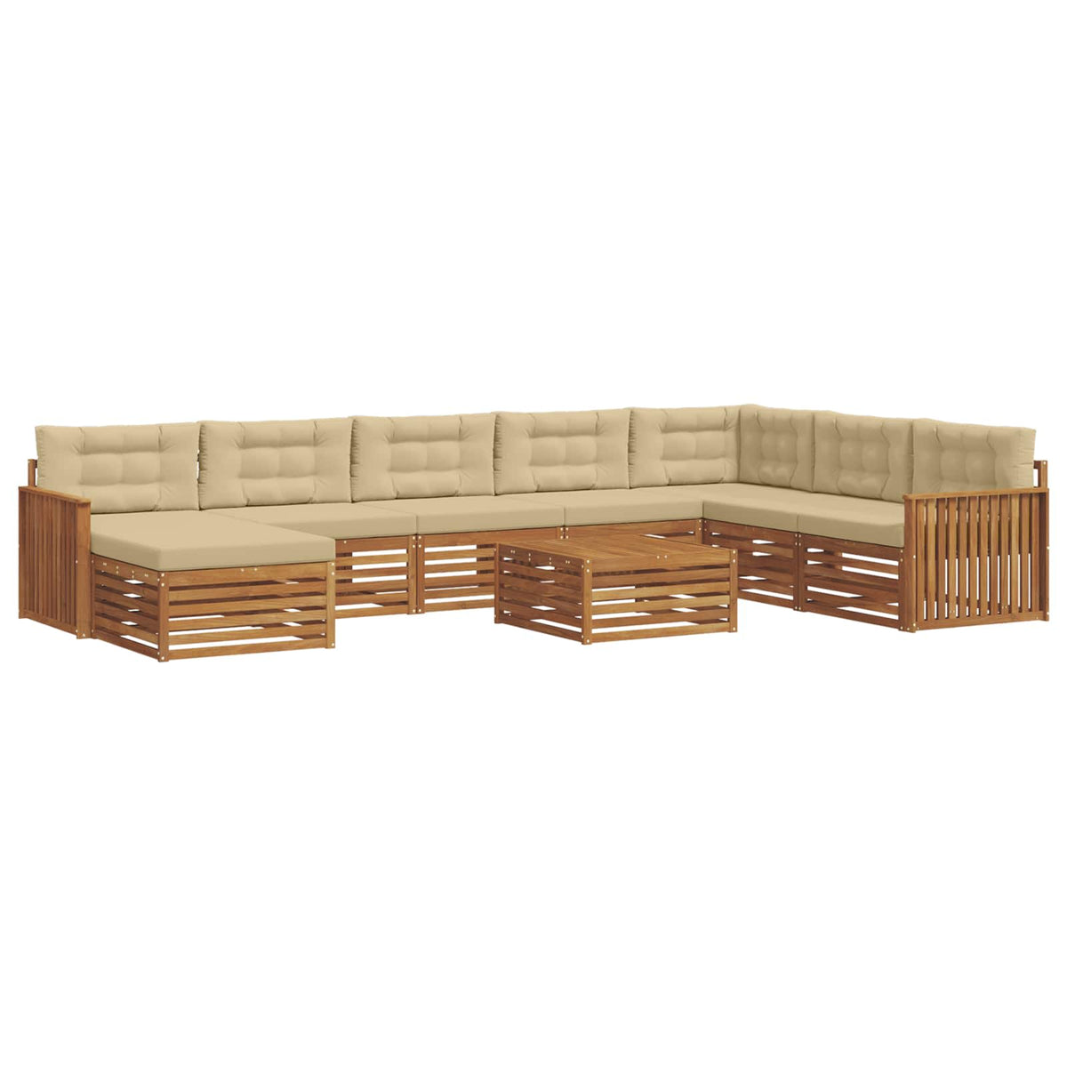 Set vanjskih sofa 9 kom. Prirodna i bež Čvrsto drvo akacije