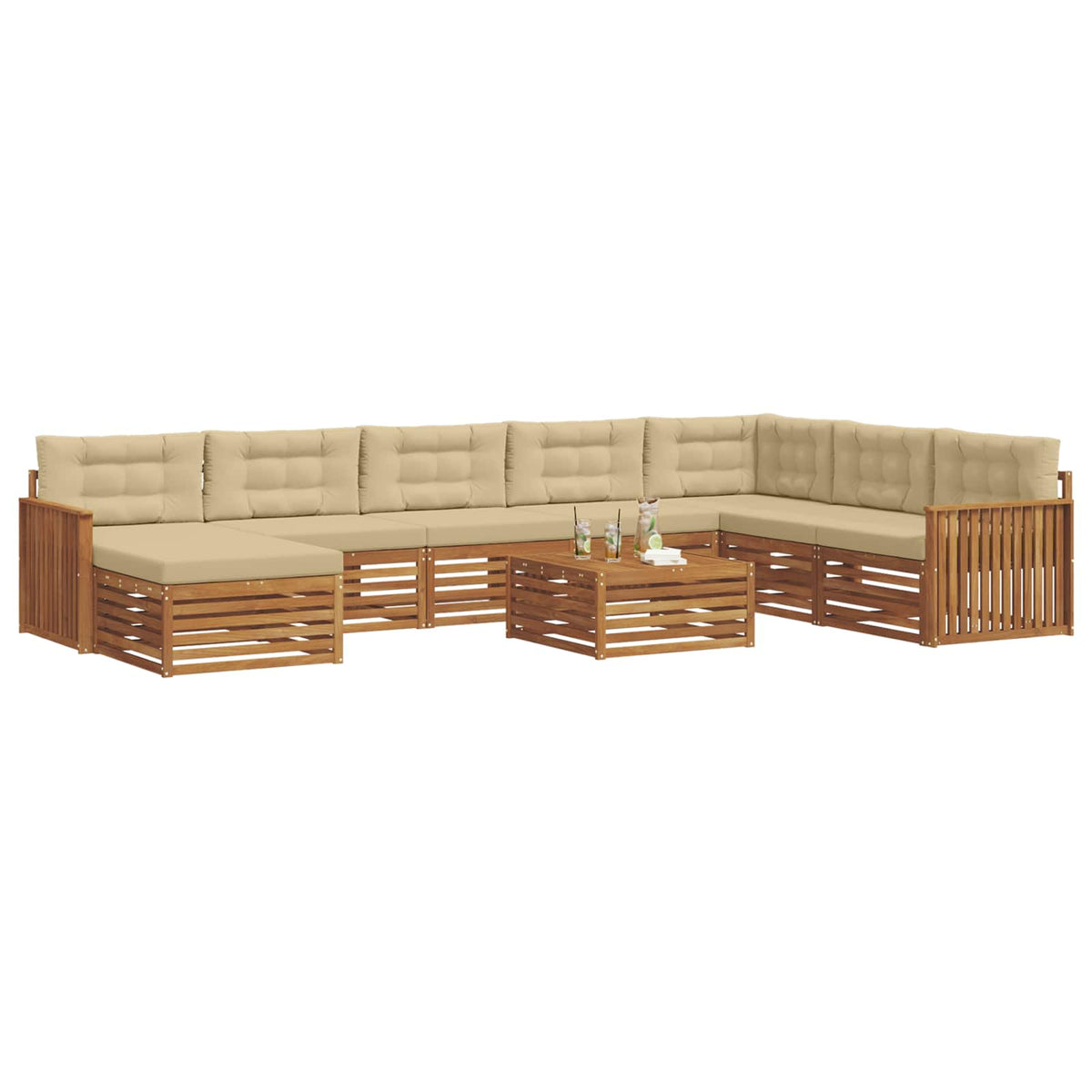 Set vanjskih sofa 9 kom. Prirodna i bež Čvrsto drvo akacije