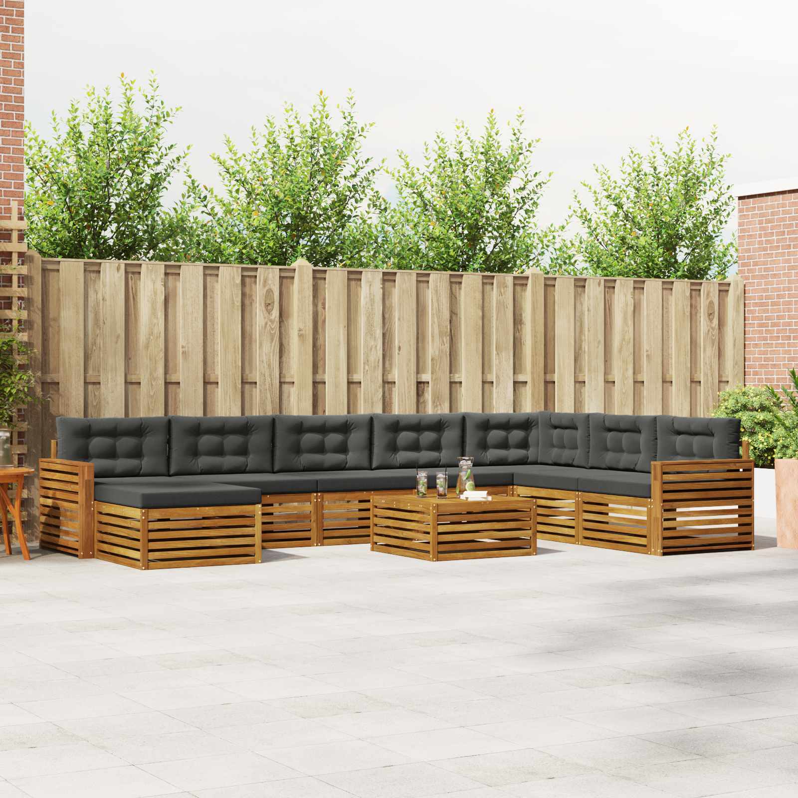 Set vanjskih sofa 9 pcs Prirodna i antracit Čvrsto drvo akacije