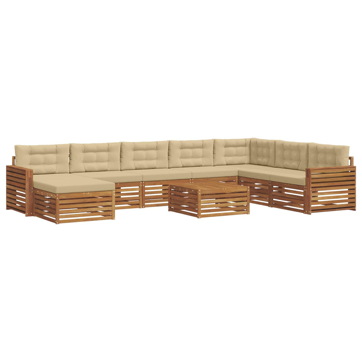 Set vanjskih sofa 9 kom. Prirodna i bež Čvrsto drvo akacije