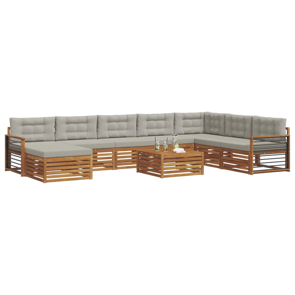 Set vanjskih sofa 9 kom. Prirodna i svijetlo siva
