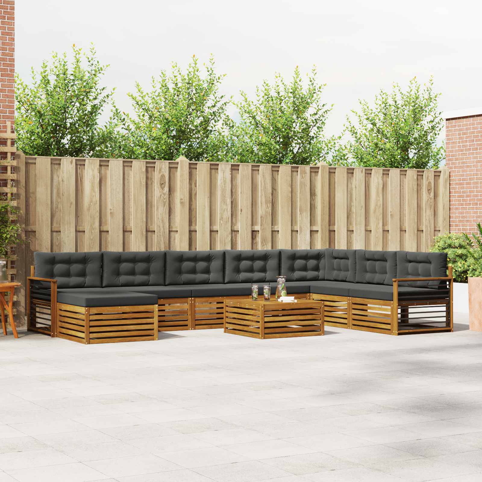 Set vanjskih sofa 9 pcs Prirodna i antracit Čvrsto drvo akacije