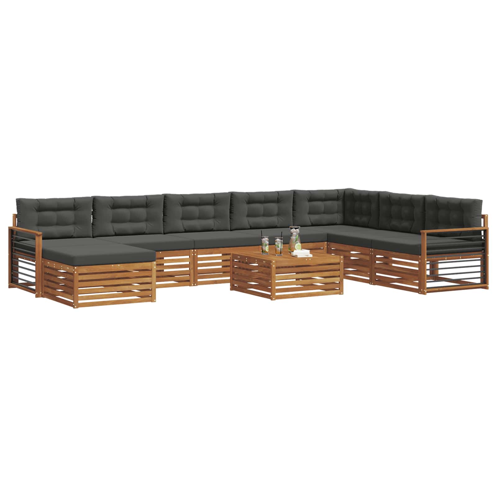 Set vanjskih sofa 9 pcs Prirodna i antracit Čvrsto drvo akacije