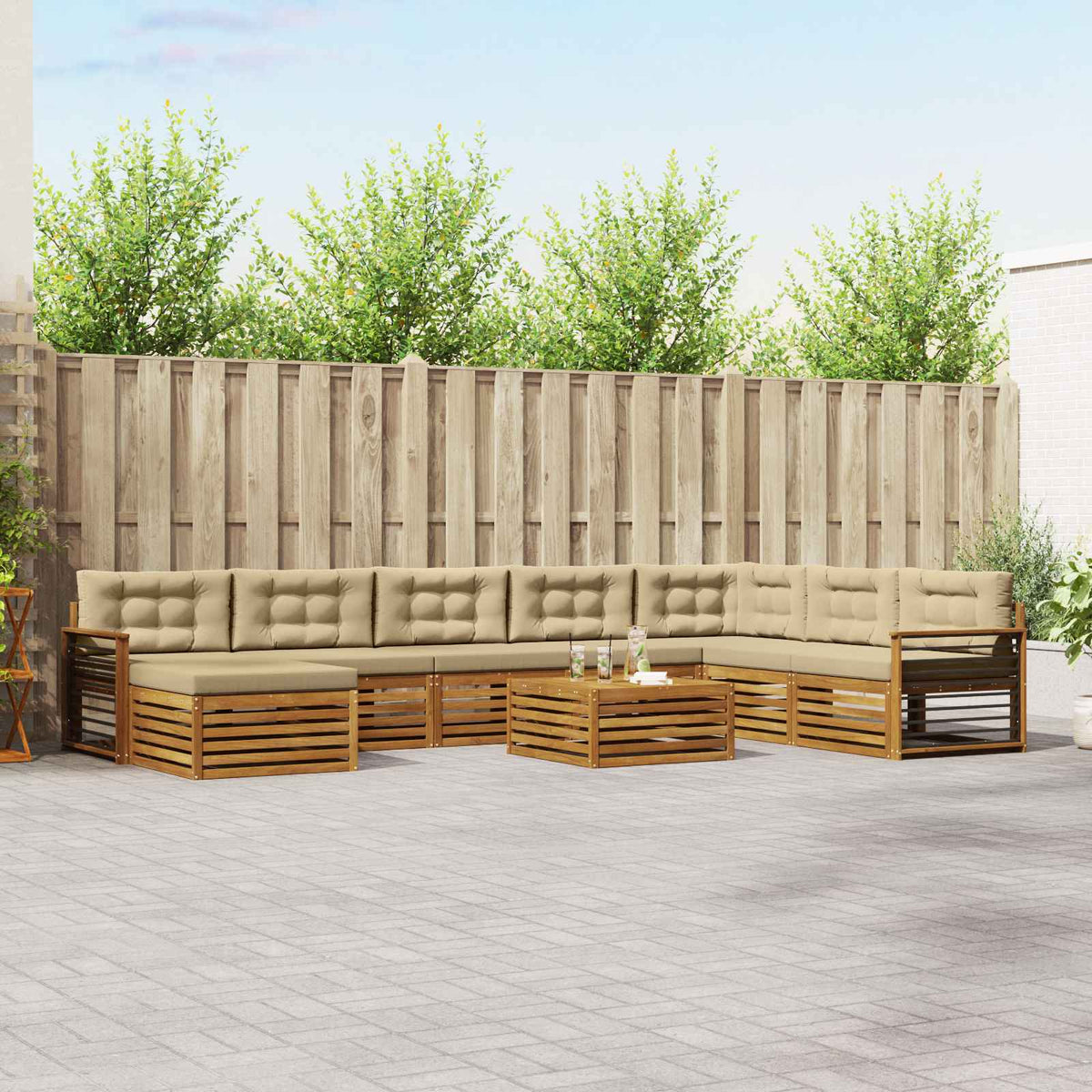 Set vanjskih sofa 9 kom. Prirodna i bež Čvrsto drvo akacije