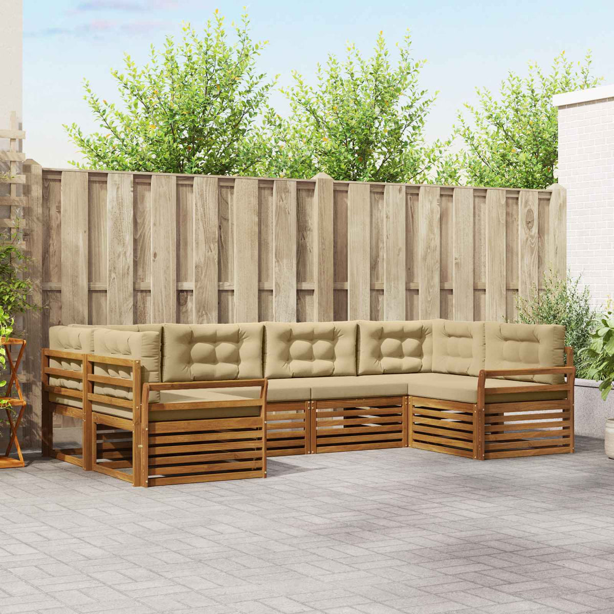 Set vanjskih sofa 6 kom. Prirodna i bež Čvrsto drvo akacije 325 x 170,5 x 73 cm