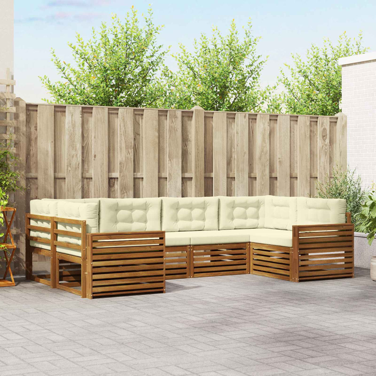 Set vanjskih sofa 6 kom. Prirodna i krem Čvrsto drvo akacije 325 x 172,5 x 73 cm