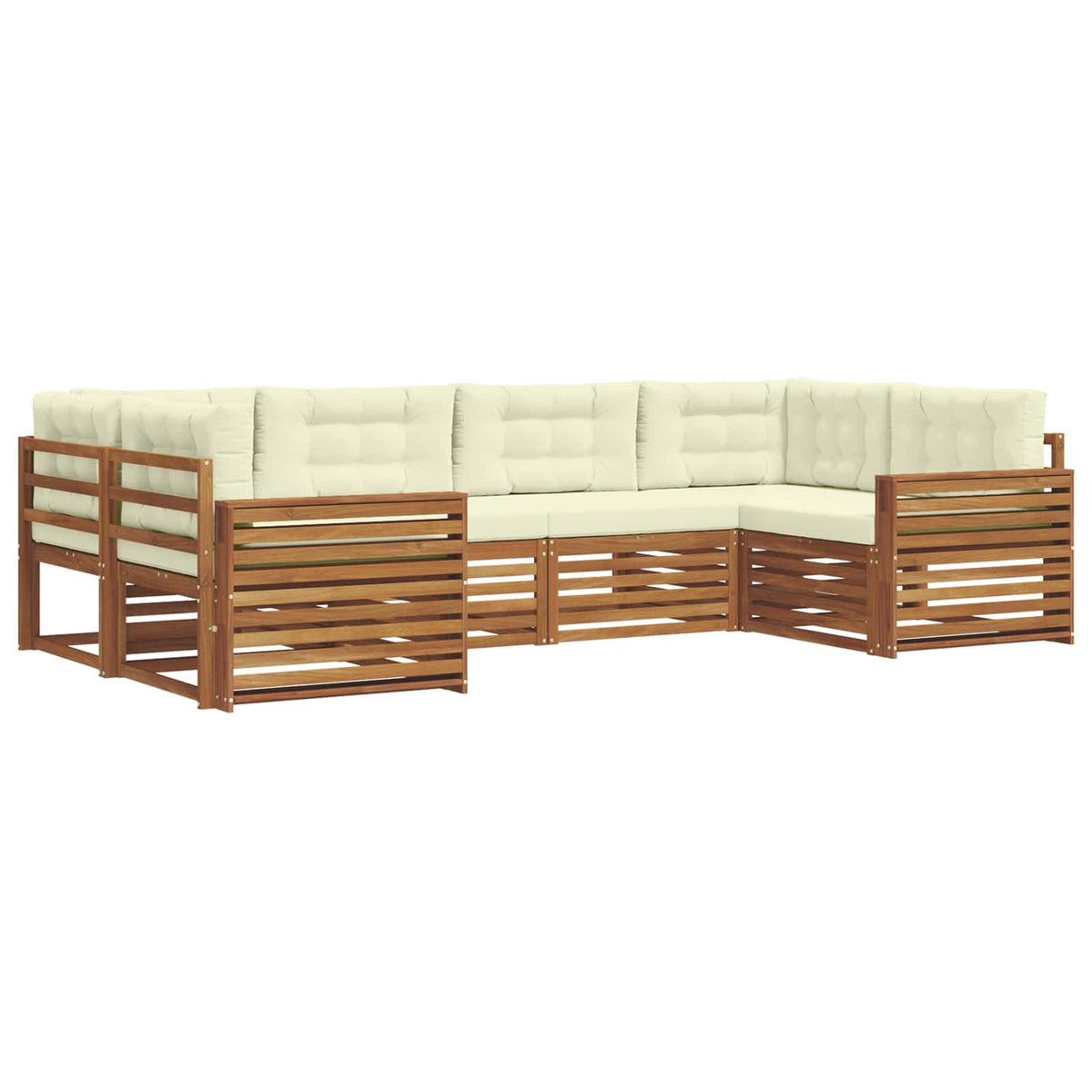 Set vanjskih sofa 6 kom. Prirodna i krem Čvrsto drvo akacije 325 x 172,5 x 73 cm