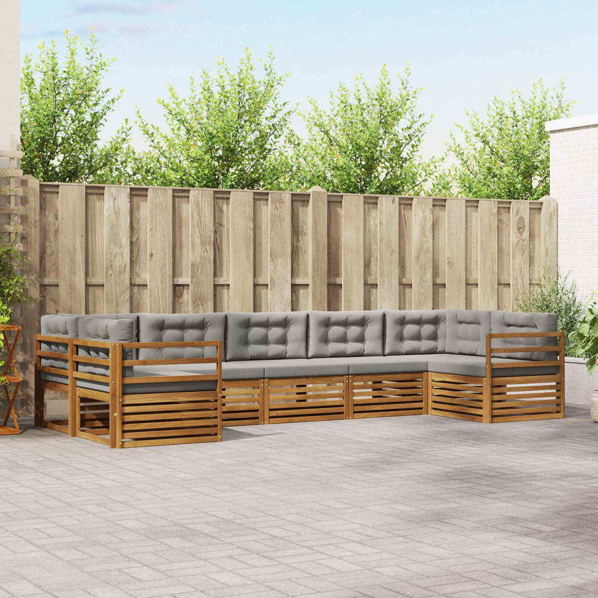 Set vanjskih sofa s jastukom 7 pcs Prirodna i svijetlo siva