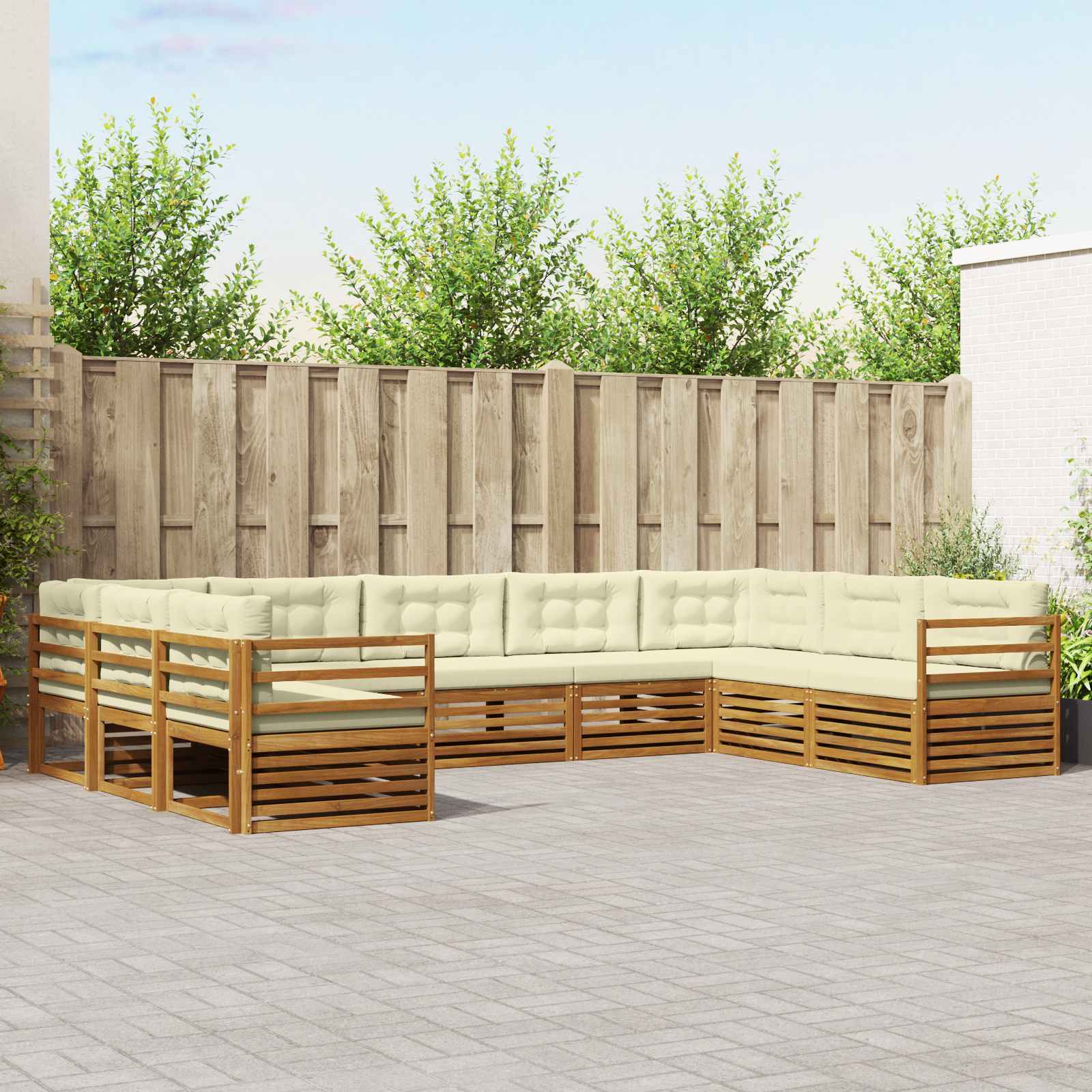 Set vanjskih sofa 9 pcs Prirodna i krem Čvrsto drvo akacije