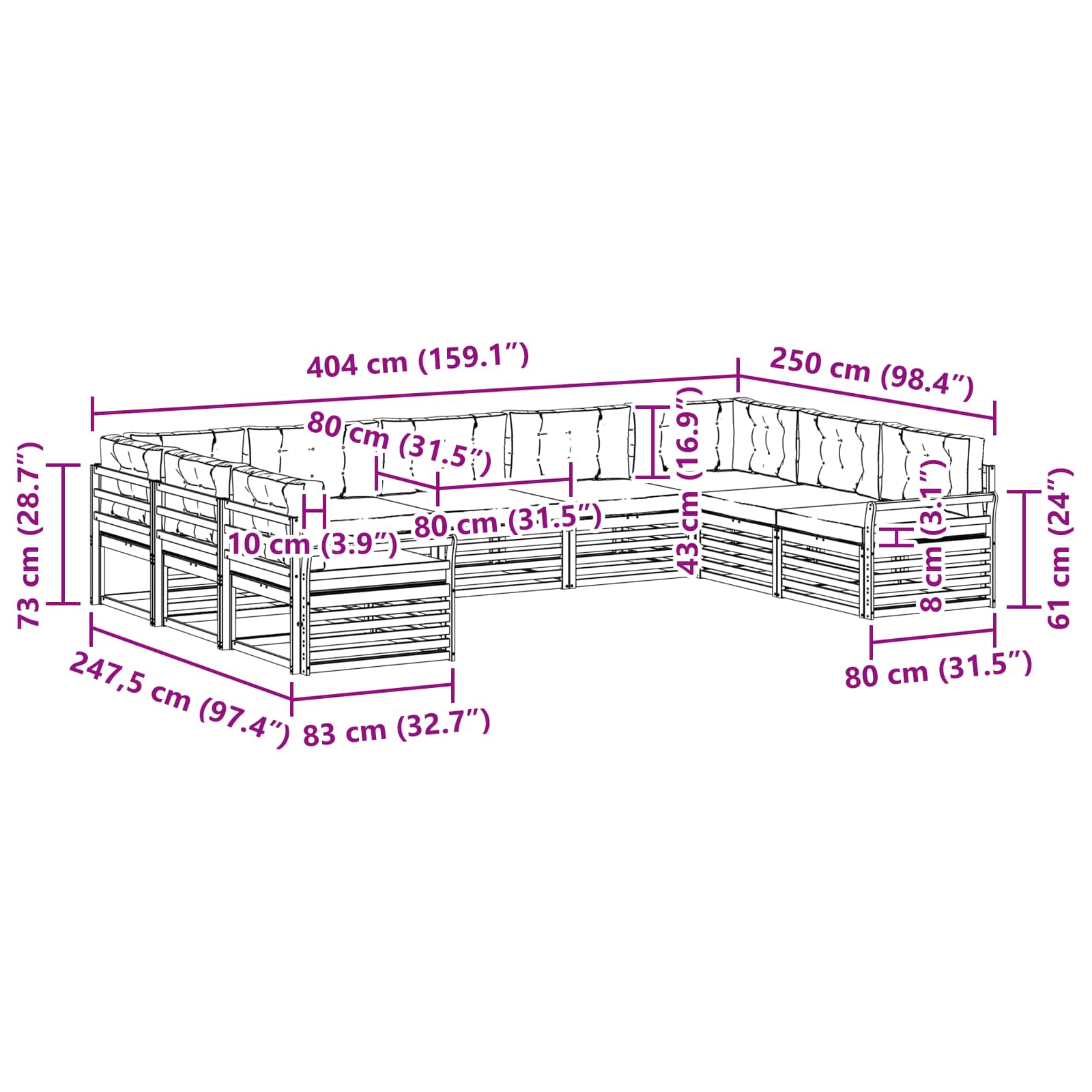 Set vanjskih sofa 9 pcs Prirodna i bež Čvrsto drvo akacije