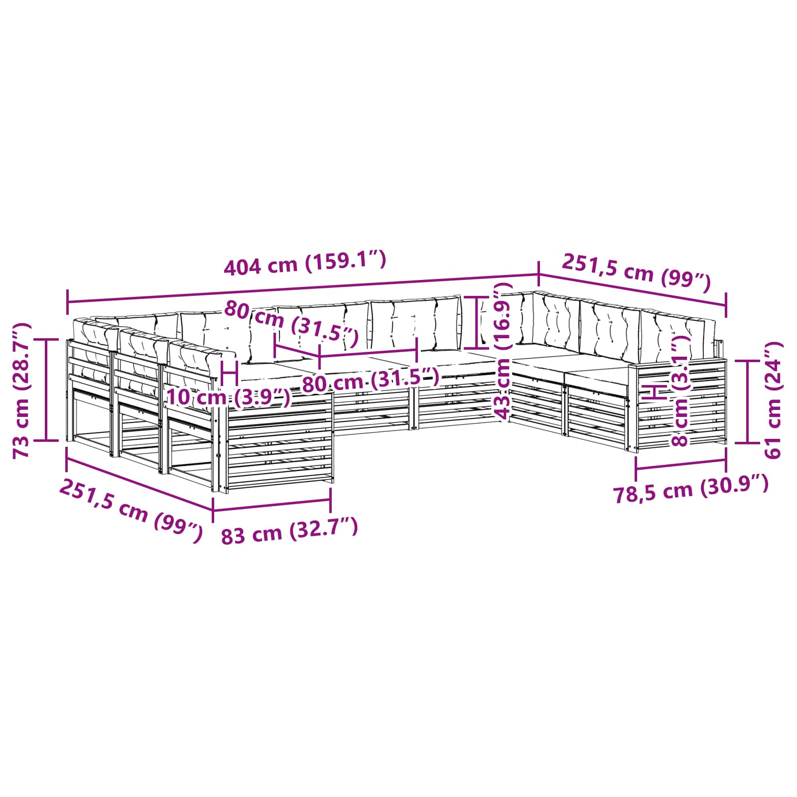 Set vanjskih sofa 9 pcs Prirodna i krem Čvrsto drvo akacije