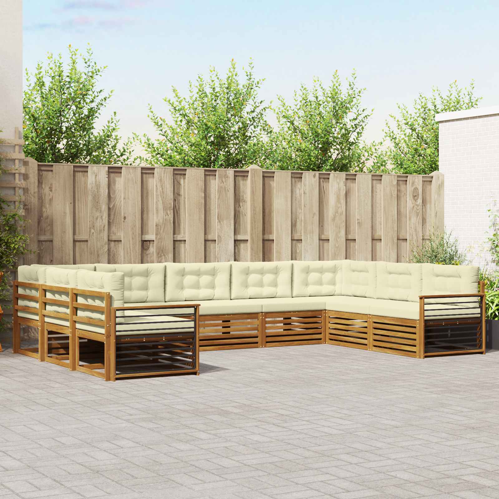 Set vanjskih sofa 9 pcs Prirodna i krem Čvrsto drvo akacije