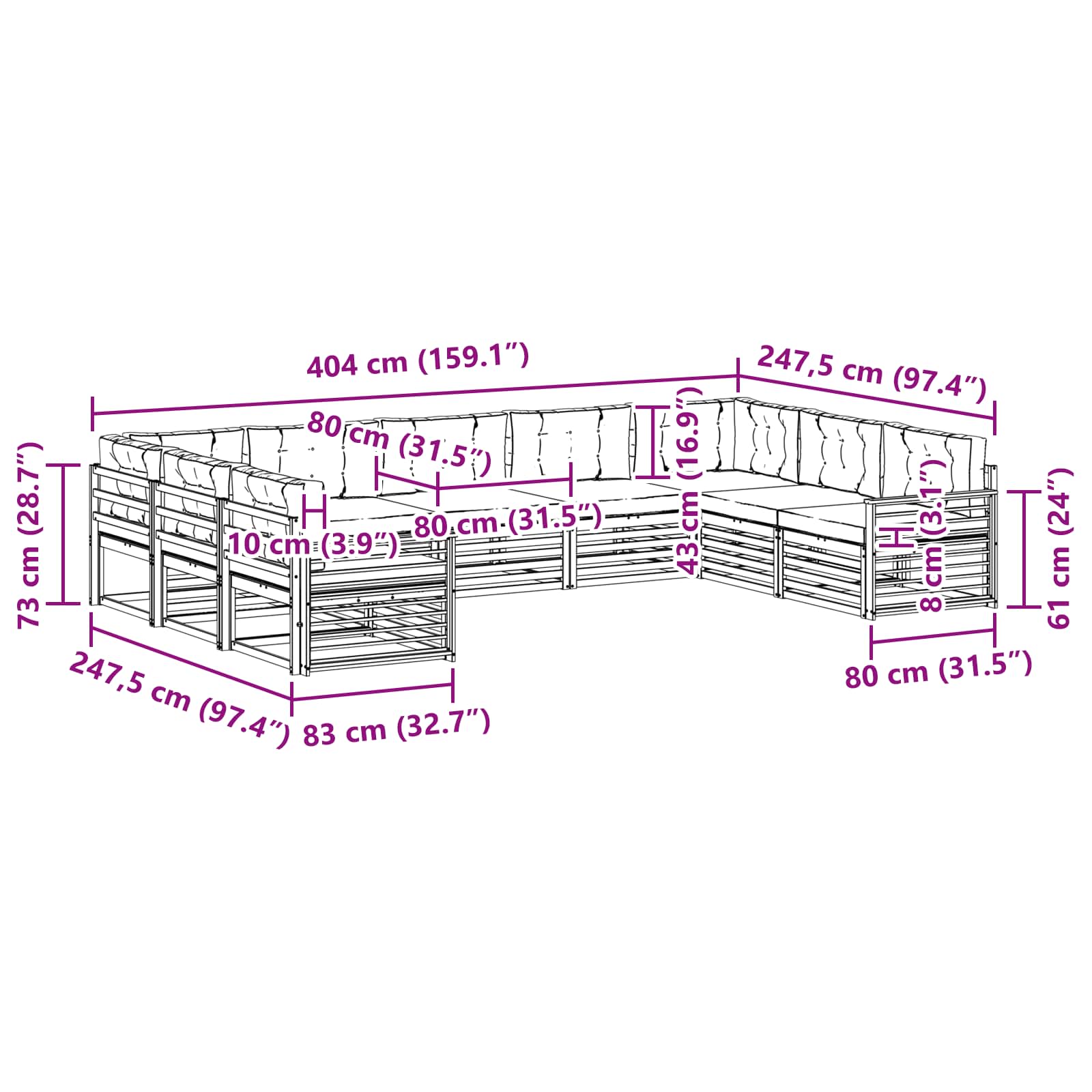 Set vanjskih sofa 9 pcs Prirodna i krem Čvrsto drvo akacije