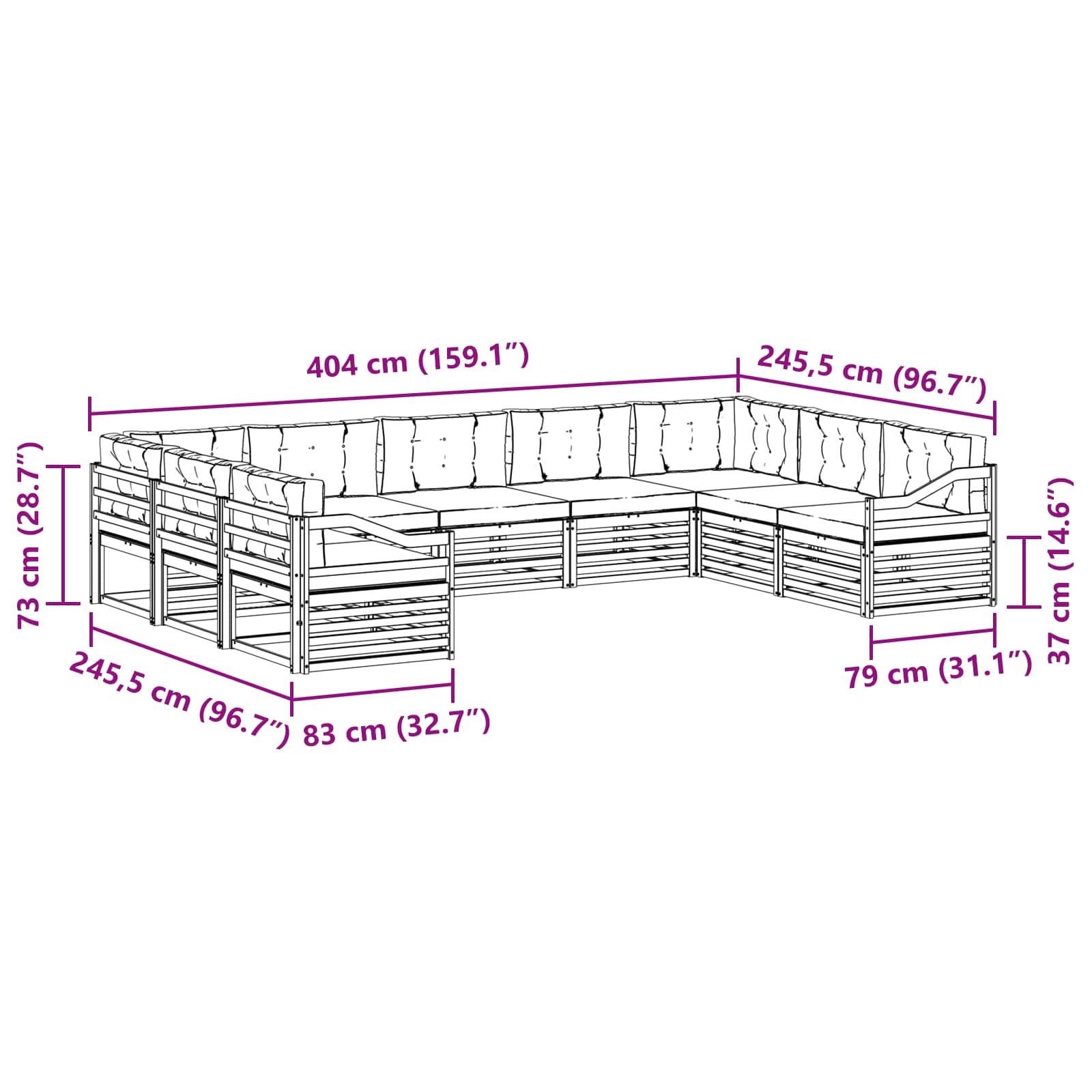 Set vanjskih sofa 9 pcs Prirodna i bež Čvrsto drvo akacije