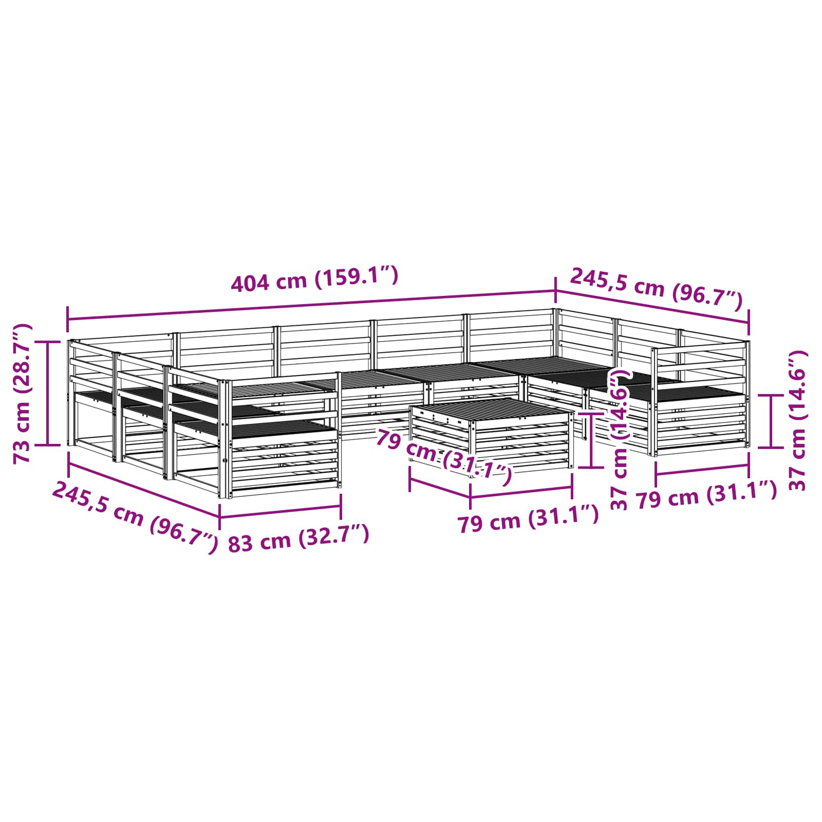 Set vanjskih sofa 10 pcs Prirodna Čvrsto drvo akacije