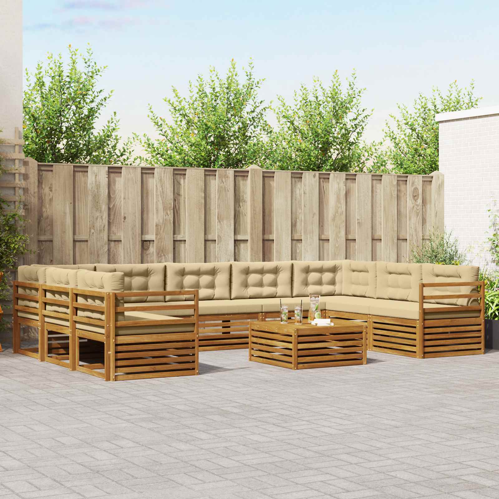 Set vanjskih sofa 10 pcs Prirodna i bež Čvrsto drvo akacije