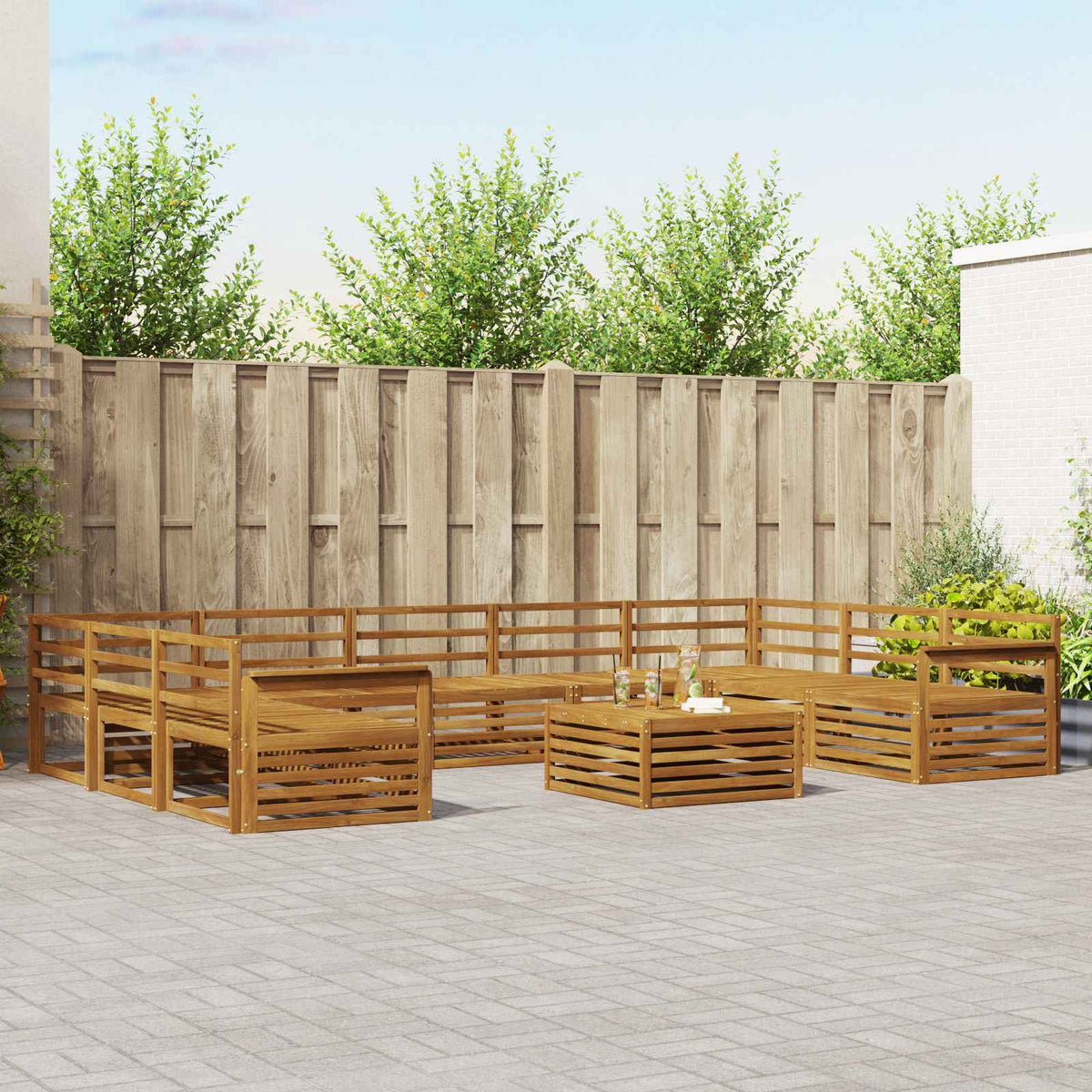 Set vanjskih sofa 10 kom. Prirodna Čvrsto drvo akacije 79 x 79 x 37 cm