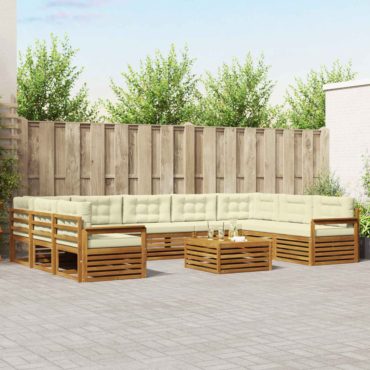 Set vanjskih sofa 10 kom. Prirodna i krem Čvrsto drvo akacije 79 x 79 x 37 cm