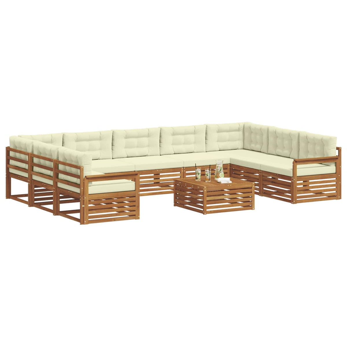 Set vanjskih sofa 10 kom. Prirodna i krem Čvrsto drvo akacije 79 x 79 x 37 cm