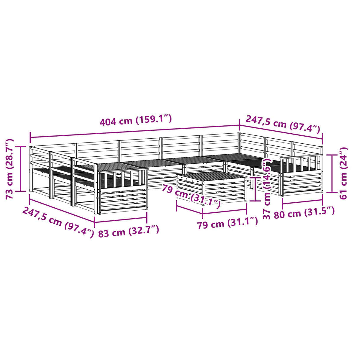 Set vanjskih sofa 10 kom. Prirodna Čvrsto drvo akacije