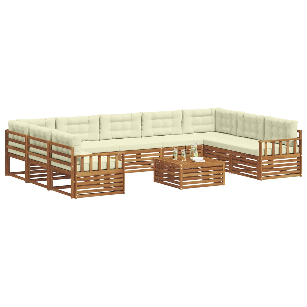 Set vanjskih sofa 10 kom. Prirodna i krem Čvrsto drvo akacije