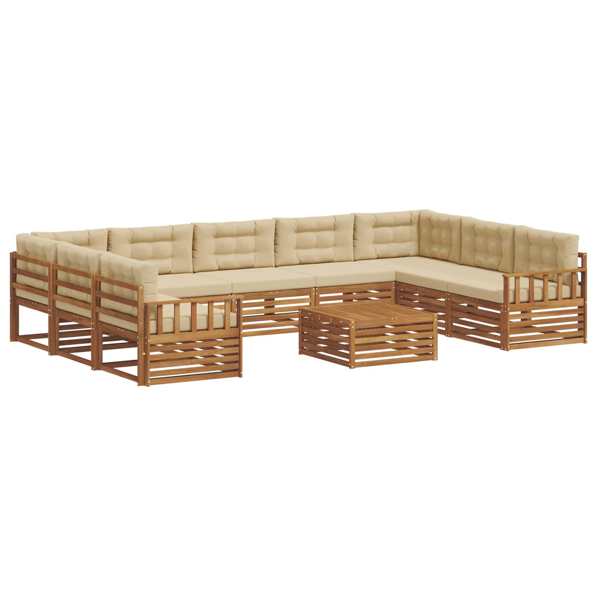 Set vanjskih sofa 10 kom. Prirodna i bež Čvrsto drvo akacije